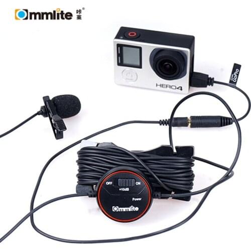 Commlite +10dB Adjusting Lavalier Cable Microphone Clip-on Omnidirectional Condenser Mic for GoPro Hero 3 3+ 4