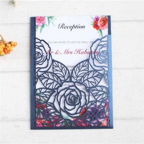 Rose invitation card pocket for wedding birthday elegant laser cut invite 50pcs