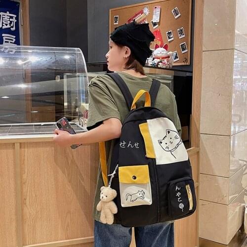 Fashion Womens Backpack Kawaii Cartoon Pictures Canvas Schoolbag For Girls Waterproof Anti-theft Traveling Backpacks Knapsack