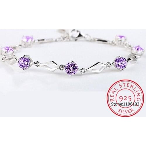Silver 925 Jewelry Bracelets for Women Trendy Amethyst 925 Sterling Silver Bracelet Charm Women Wedding Bracelet Gift