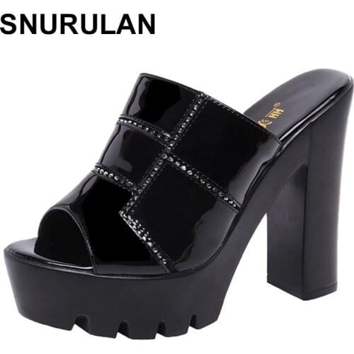 SNURULANOpen Toe Leather Platform Shoes Woman Summer Slippers 2021 High Heels Slides Ladies Office Slipper White Plus Size 34-43