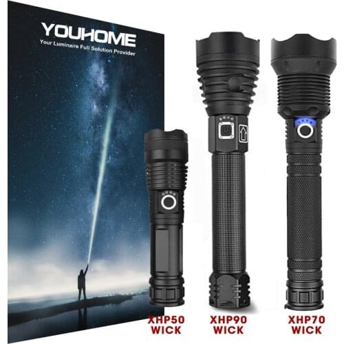 Super Powerful LED Flashlight With CREE XHP90 Zoom Waterproof torch USB rechargeable 18650 26650 battery camping hunting lamp