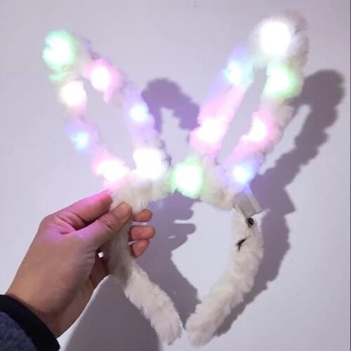 Girls Glow Headband LED Light Luminous Furry Rabbit Ears Bachelorette Easter Wedding Birthday Party Decoration Gift Ramadan