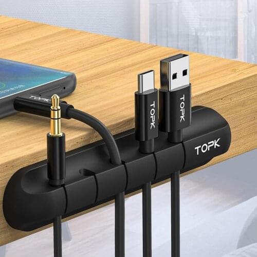 TOPK Car Household Home Desktop Self-Adhesive Silicone Cable Organizer Strong Adhesivity Charging Cord Clamp Wire Clip