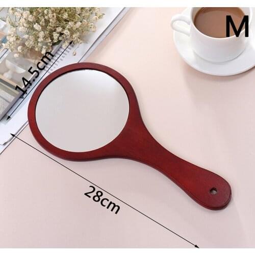 Portable HD Round Wood Vintage Hand Mirror Make Up Mirrors With Handle For Women 3 Size Option