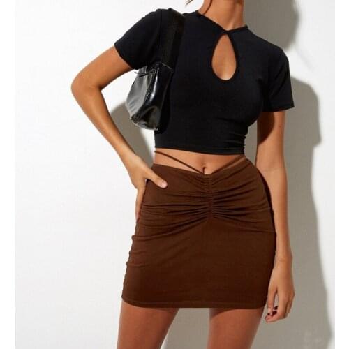 Women Drawstring Wrapped Ruched Slim Stretch Pencil Skirts 2021 Casual High Waist Mini Skirt Ladies Fashion Tie-up Bottoms Black