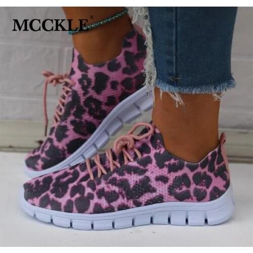 Women Sneakers Lace-up Air Mesh Breathable Plus Size Female Vulcanized Shoes Leopard Flat Fashion Comfortable Ladies Footwear