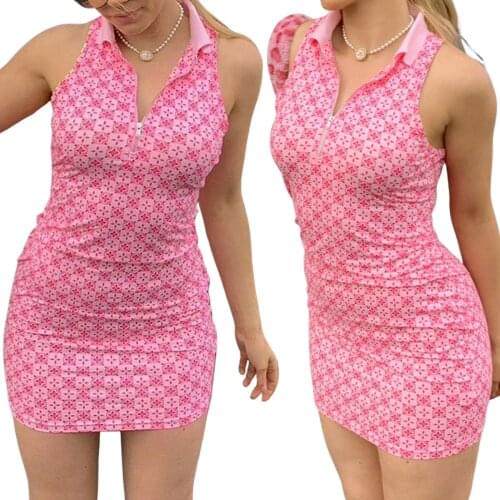 Women’s Casual Sleeveless Tight Dress Summer Fashion Printing Zipper Lapel Short Dress