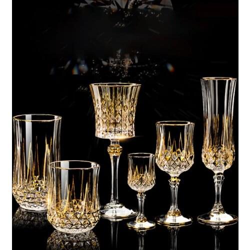 Gold Luxury Wine Glass Wine Champagne Goblet European Style Exquisite Household Bar Crystal Whiskey Glasses Hand Blown Cups