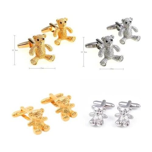 10pairs/lot Gold/Silver Novelty 3D Teddy Bear Cufflinks Polar Bear Cuff Links Copper Shirt Cuff Buttons Mens Jewelry Wholesale