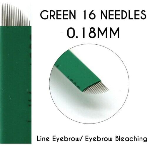 10pcs Bevel Green 16 Pins Microblading Needles Manual Line Eyebrow Tattoo Needles Permanent Makeup Shading Needles Microblades