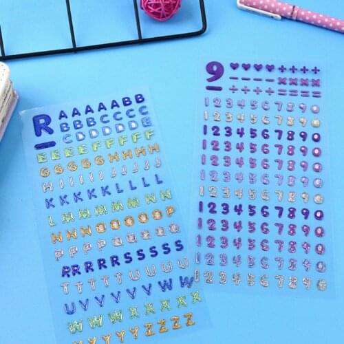 2 Sheets Crystal Epoxy Number English Sticker Cartoon Decorative Stationery DIY Scrapbooking Stick Label Office School Supplies