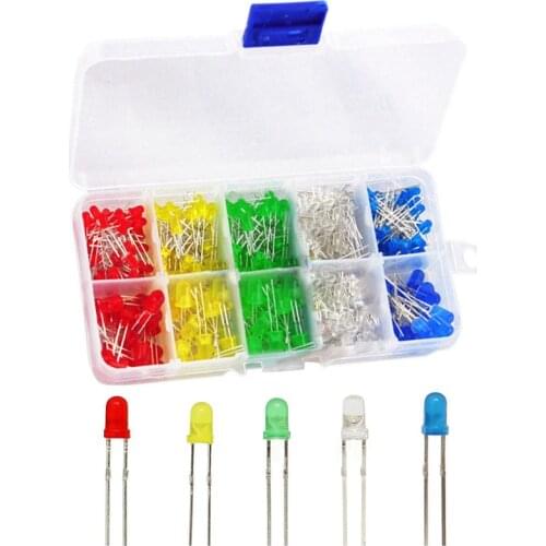 200pcs/box 3mm LED Diode Light Assorted Kit DIY Diode Set 3mm Red Green Blue Yellow White LEDs for arduino