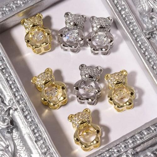 3PCS 3D Cartoon Alloy Bear Nail Art Decoration Nails Rhinestone Accessories Crystal Glass Gem Manicure Charms