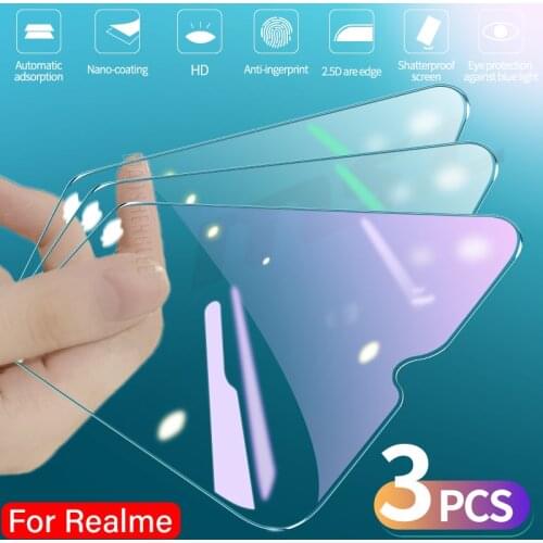 3Pcs Tempered Glass For Realme C3 C11 C12 C15 C17 C20 C21 C25 Screen Protector Anti Blu-ray For Realme 7 8 XT X2 X50 Pro Glass