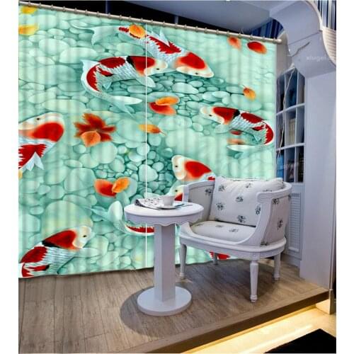 3D Curtain Luxury Blackout Window Curtain Living Room fish curtains Blackout curtain