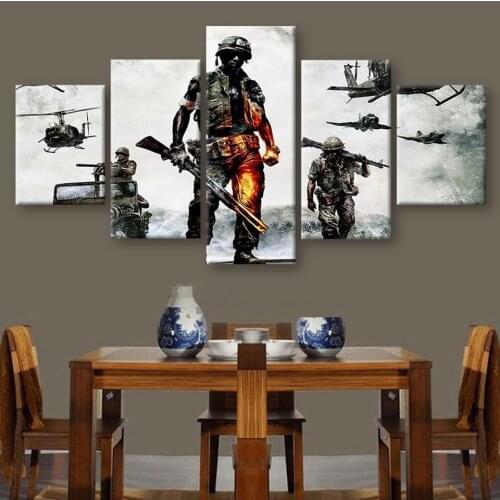 5 Panel Army Soldiers In Battle Modular Canvas Posters Wall Art Pictures Paintings Accessories Home Decor Living Room Decoration
