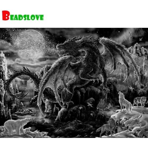 DIY Diamond Painting Cross Stitch kit Dragon Moon Wolf Cartoon full Square Diamond Embroidery Diamond Mosaic Needlework Decor
