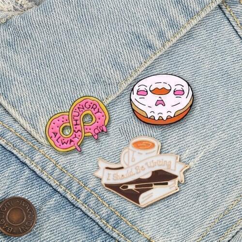 Food Dessert Brooch Sweet Doughnut Coffee Book Snacks Enamel Pins Shirt BackPack Cute Lapel Pin Cartoon Icons Badge Jewelry Gift