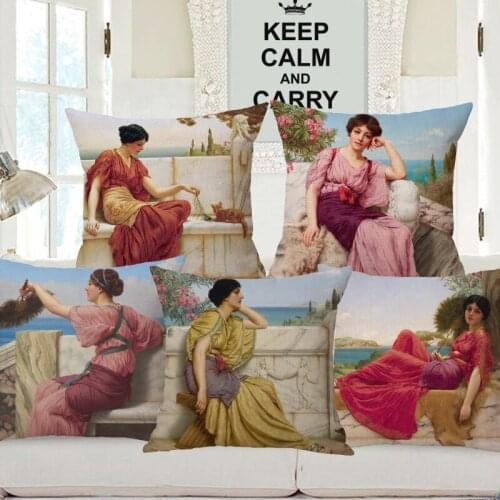 European Oil Painting Art Fashion Girls Woman Cushion Cover Retro Vintage Style Decorative Sofa Throw Pillow Case