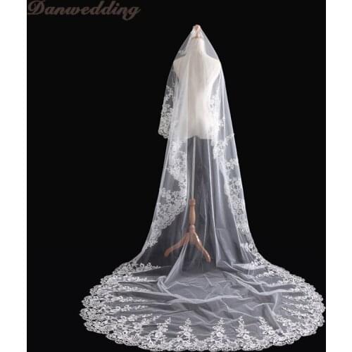 Bridal Veils 3M One Layer Lace Edge White Ivory Cathedral Wedding Veil Long Bridal Veil Cheap Wedding Accessories Veu de Noiva