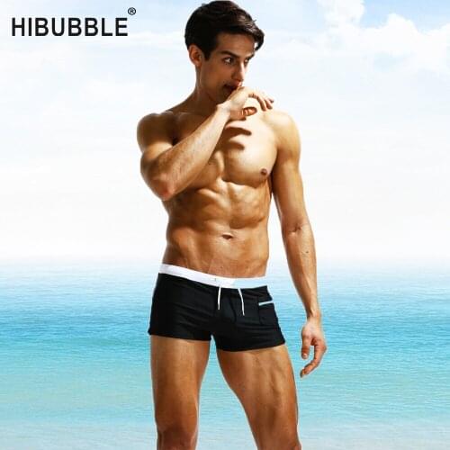HIBUBBLE 2018 Summer Front Pocket Men Swimwear Mens Surf Swim Boxer Trunks Beachwear Solid Swimsuit Briefs Man Swimsuits XXL