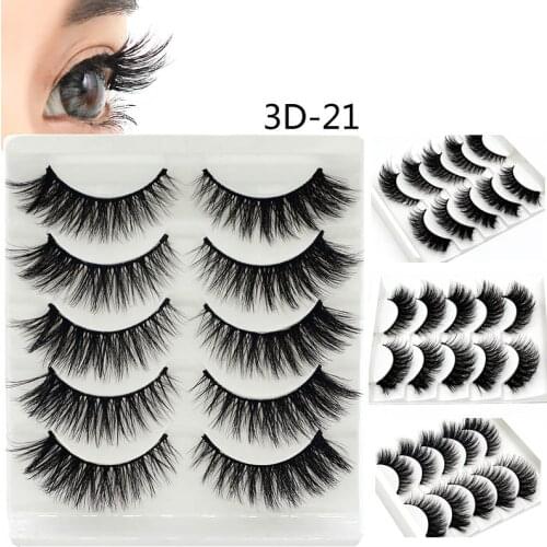 5pair Faux 3D Mink Lashes Natural Long False Handmade Eyelashes Thick Volume Fake Makeup Extension For Women Eye Lashes Tools