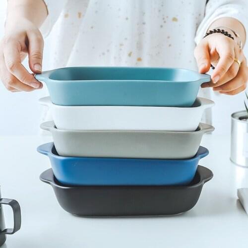 Double Ear Ceramic Baking Plate Cheese Baked Rice Plate Tableware Baked Rice Bowl Fruit Plate Microwave Oven Oven Baking Plate