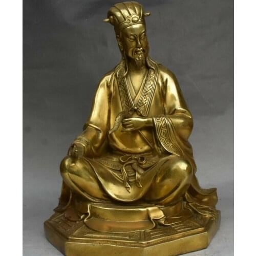 Chinese San guoyanyi Period Pure Bronze Zhu ge Liang Statue