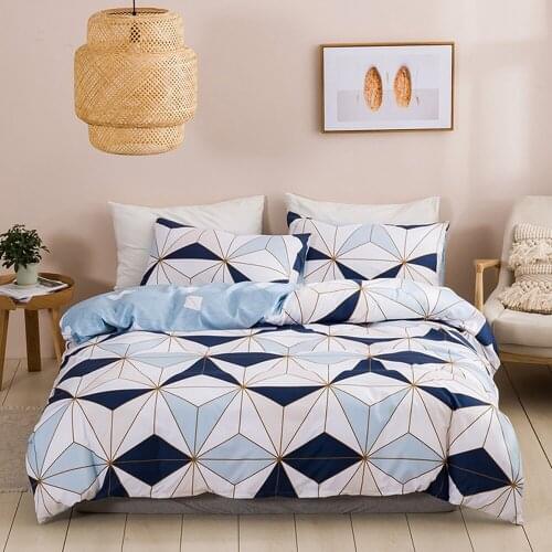 Blue Duvet Cover Set with Pillowcase Geometric Fashion Home Bedding Cover Sets Pink Soft Bedclothes Single Twin Queen King Size