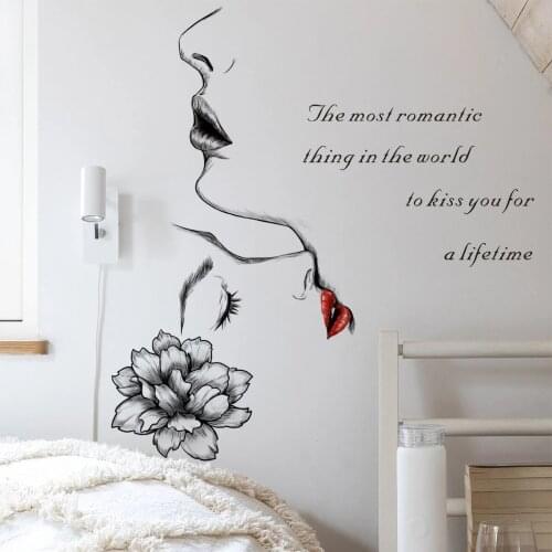 Creative Lovers Wall Stickers Flowers Bedroom Decoration Self-adhesive Poster Living Room Decor Art Womens Red Lips Decal