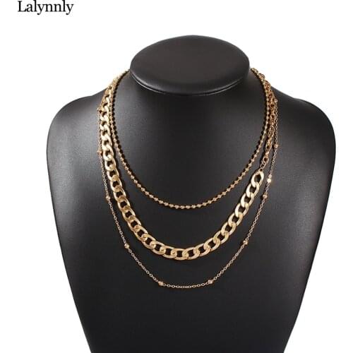 Lalynnly Fashion Gold Color Choker Chain Necklaces Multi Layer Chains Necklace For Women Girls Vintage Jewelry Acessories N7487