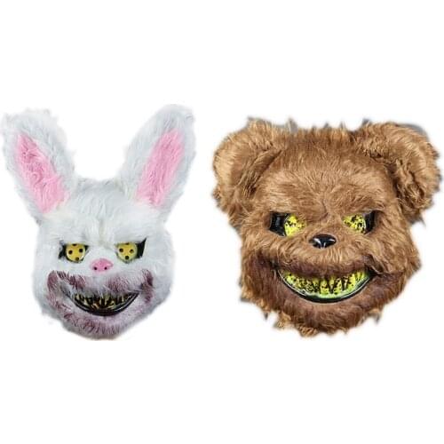 Halloween Bloody Bunny Bear Mask Bloody Plush Animal Head Mask for Cosplay Masquerade Party Creepy Mask Supplies