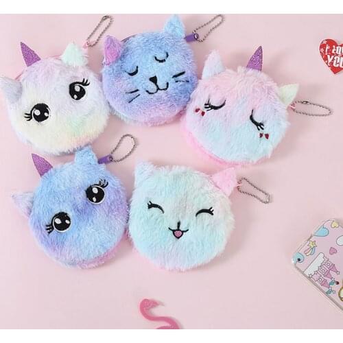 Cartoon Plush Coin Purse Zipper Change Purse Girl Clutch Embroidered Bag Key Earphone Organizer Women Circle Wallet