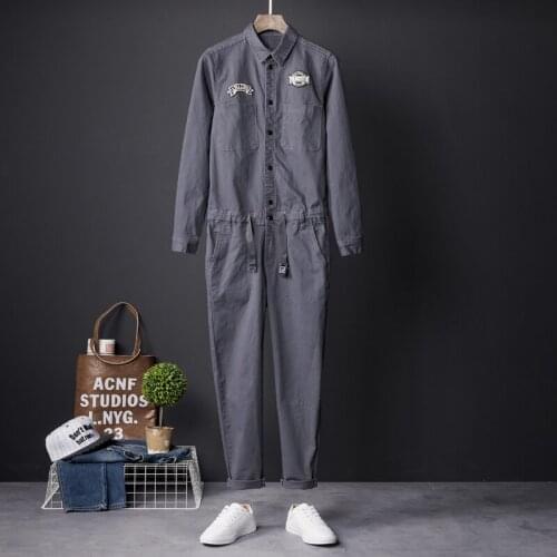 Vintage Washed Mens Gray Long Sleeve Full Length Overalls Safari Style Trousers F39