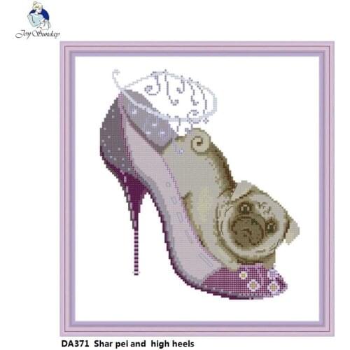 Joy Sunday Dog and High Heels Counted Cross Stitch Printed Cloth 11CT 14CT Cross-Stitch Kit Handmade Embroidery for Needlework