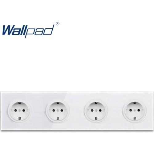 Wallpad L6 White Quadruple 4 Way German EU Plug Schuko Power Outlet Wall Socket with Tempered Glass Panel 344*86mm 4 Port 4 Gang