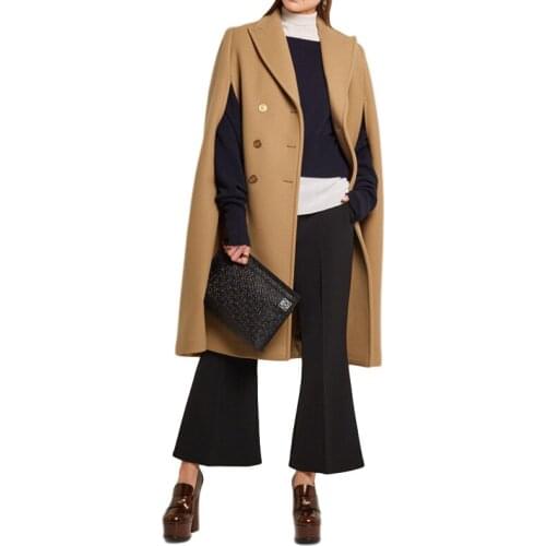 New Autumn Winter Coat Cloak Wool Jacket Women Poncho Mid-Length Double Breasted Cape Belt Clothes Overcoat Female Outwear