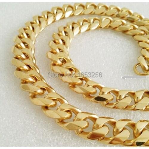 13mm 24'' Punk Style 316L Stainless Steel Gold Tone Trendy Handmade Curb Chain Link Necklaces Men Boy Holiday Jewelry