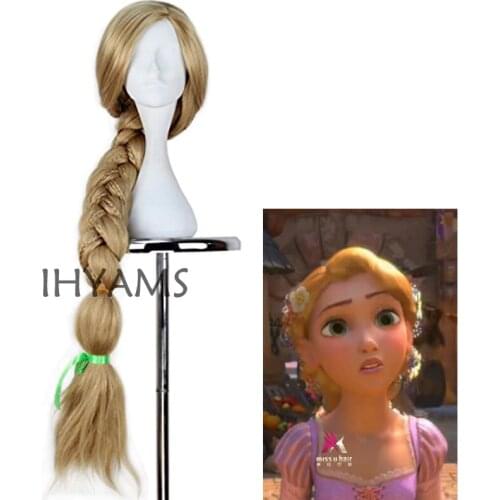 New Tangled Rapunzel Cosplay Wig Halloween Role Play Long Ponytail Cos Hair Adult Blonde Braid Synthetic Wig + Wig Cap