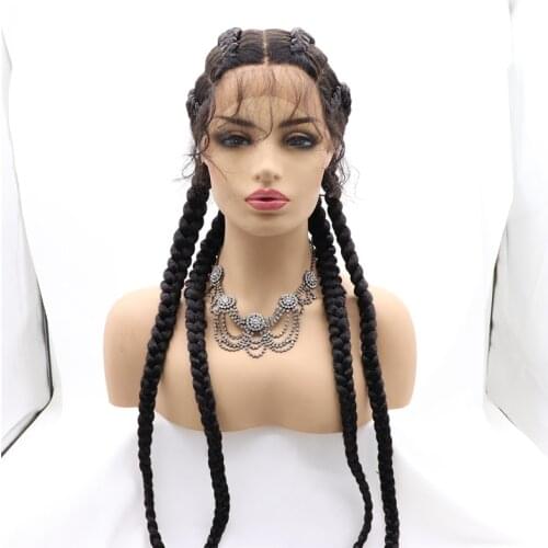 Melody 30" Braided 4 Braids Wig Mixed Copper Blonde Color Hair Wigs Highlight Big Braiding Synthetic Lace Front Wig For Women
