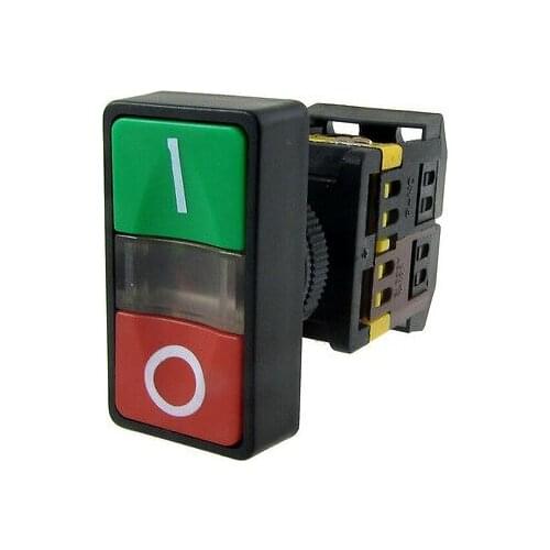 AC 220V Yellow Light ON-OFF START STOP Momentary Push Button Switch 1 NO 1 NC