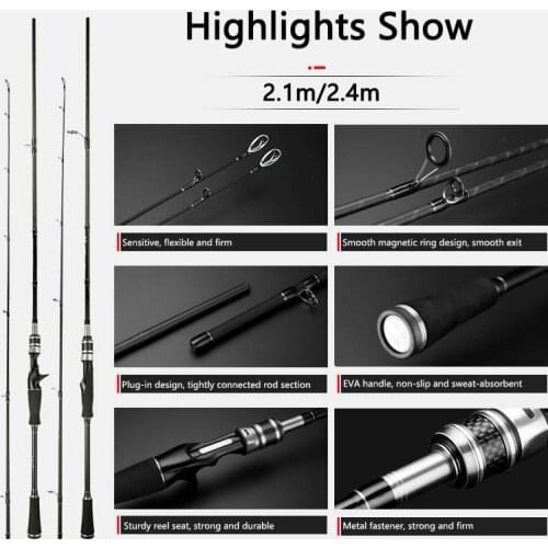 Sea Fishing Portable Carbon Fiber ML Fishing Rod 2.1m 2.4m 5-20g Lure Weight Casting Spinning Reel Rod Travel Fishing Pole Pesca