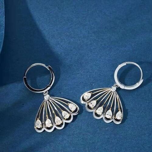 Luxury Real Diamond 18K-Gold Drop Earrings For Women Geometric Hyperbole Engagement Wedding Fine Jewelry