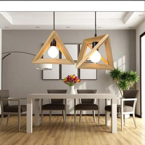 Nordic Triangle Solid Wood Restaurant Chandelier Creative Art Dining Room Lamp Bedroom Simple Cafe Bar Light Free Shipping
