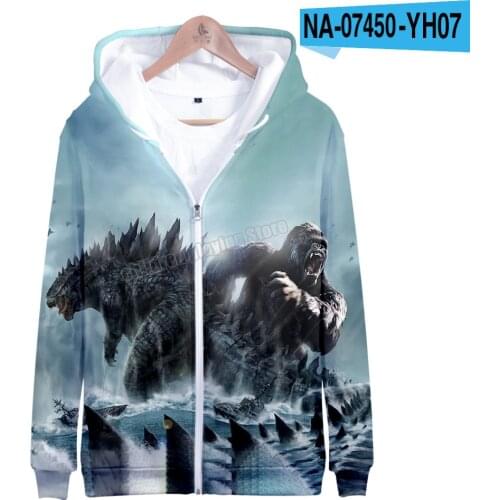 Godzilla vs. King Kong version loose fall Childrens long-sleeved hooded zipper coat cartoon shirt student boys top sweatshirt