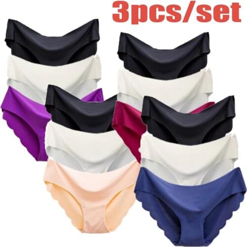 3 Pcs/set Women Seamless Panties Cool Ice Silk Underwear Ruffle Comfortable Breathable Underpants Sexy Lingerie Smooth Briefs