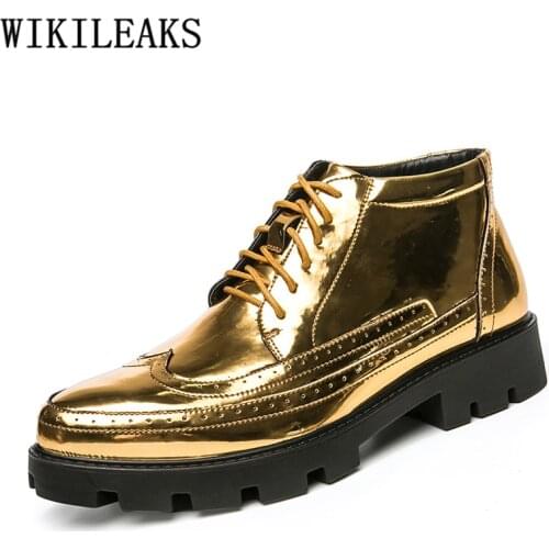 Party Shoes For Men Fashion High Top Brogue Shoes Men Elegant Italian Brand Gold Formal Shoes Men Wedding Coiffeur Buty Meskie