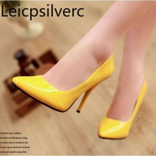 Pumps Spring and autumn new style Pu Shallow mouth Comfortable woman High heels Single shoes Big size 30-48 Womens shoes