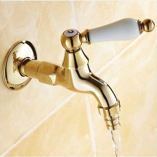 High quality Luxury wall mounted gold finished washing machine tap faucet mixer corner tap garden faucet with ceramic handle